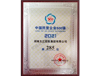 中國民營企業(yè)500強(qiáng)第285位（2021年）